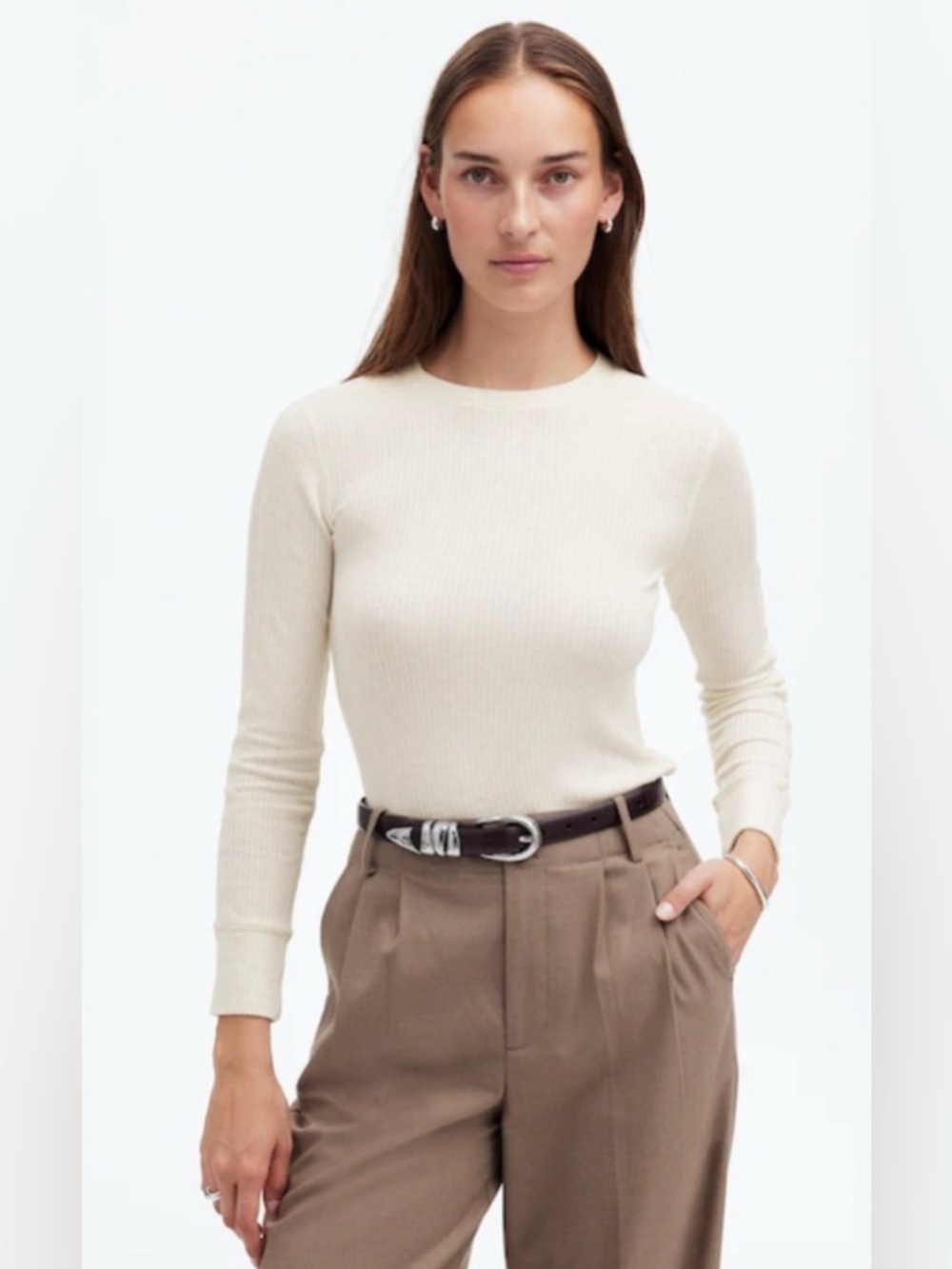 NWT MADEWELL Ribbed Crewneck Long Sleeve Tee size women’s medium